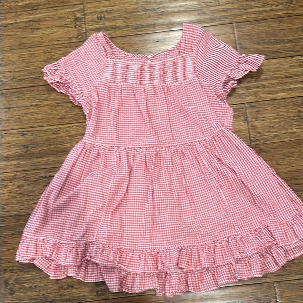 Free People Red Gingham Dress with Ruffle Hem